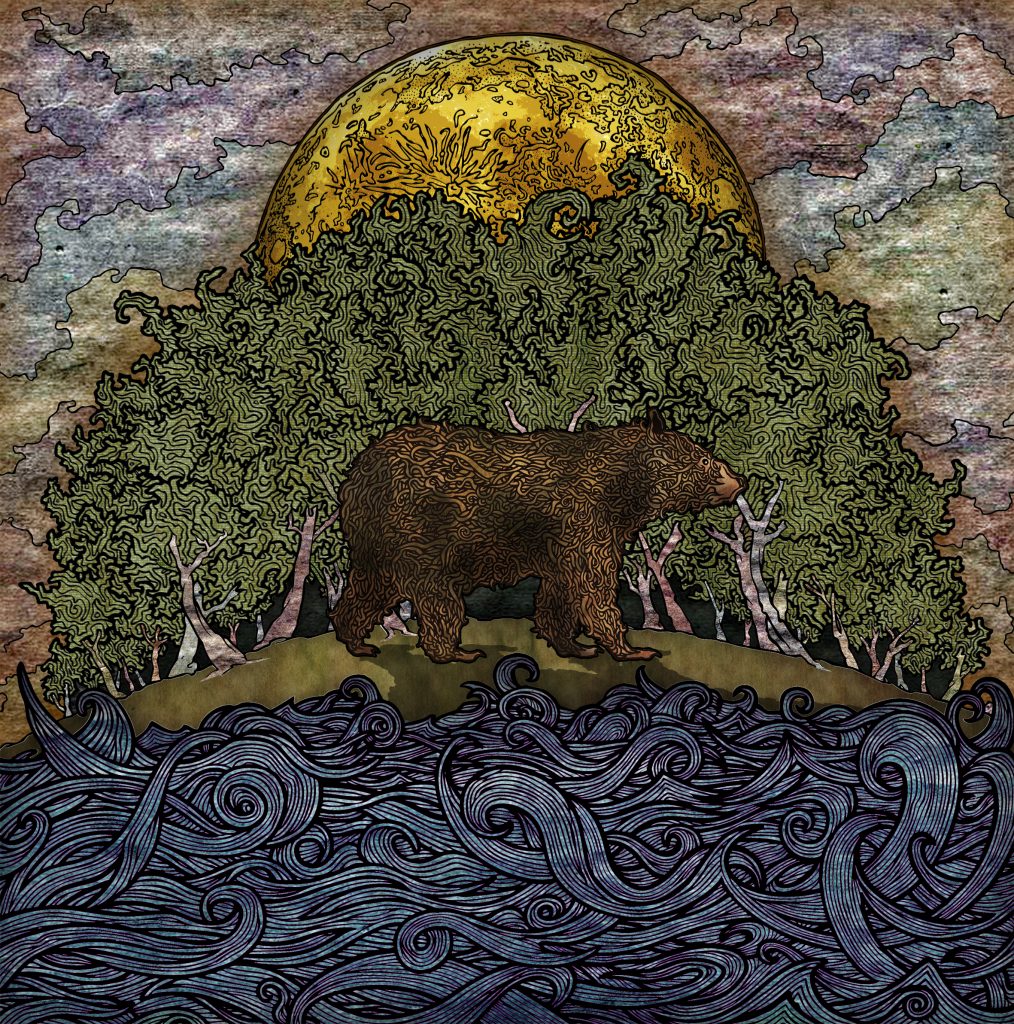 Colour illustration in pen of a bear for musicians Little Bear band from Derry, Ireland EP CD cover 'I’d Let You Win’ by Dublin based illustrator John Rooney